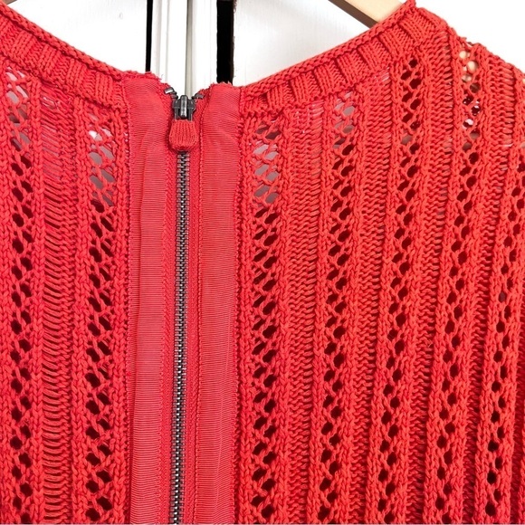 Anthropologie Moth Orange Crochet Knit Sweater Back Zip 3/4 Sleeves Size Small‎ - Picture 6 of 8